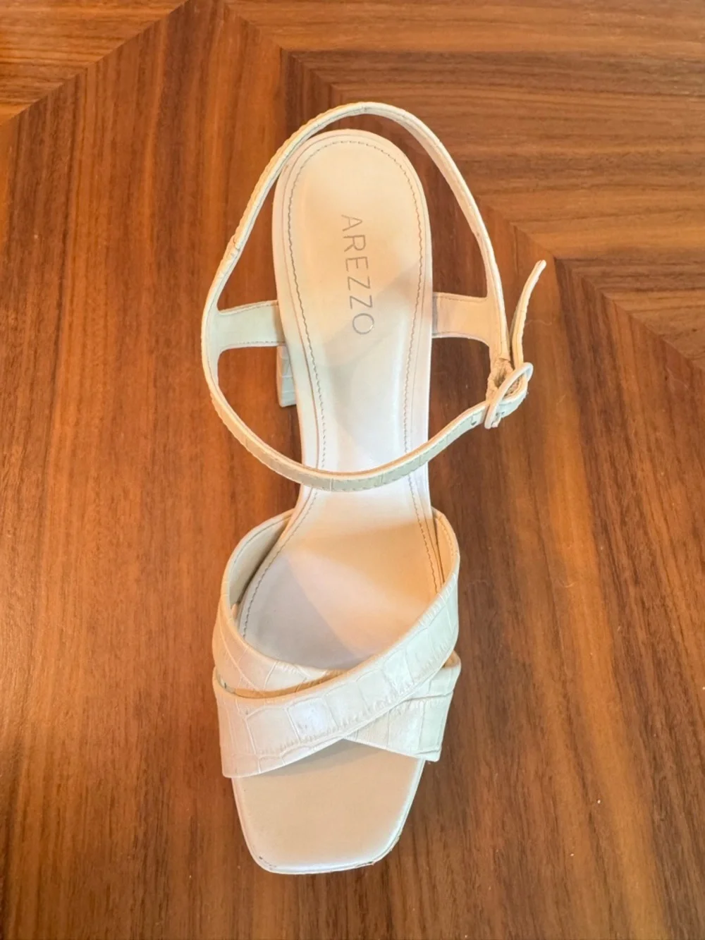 Arezzo Croc Embossed Platform Block Heel Sandals Nude US 9